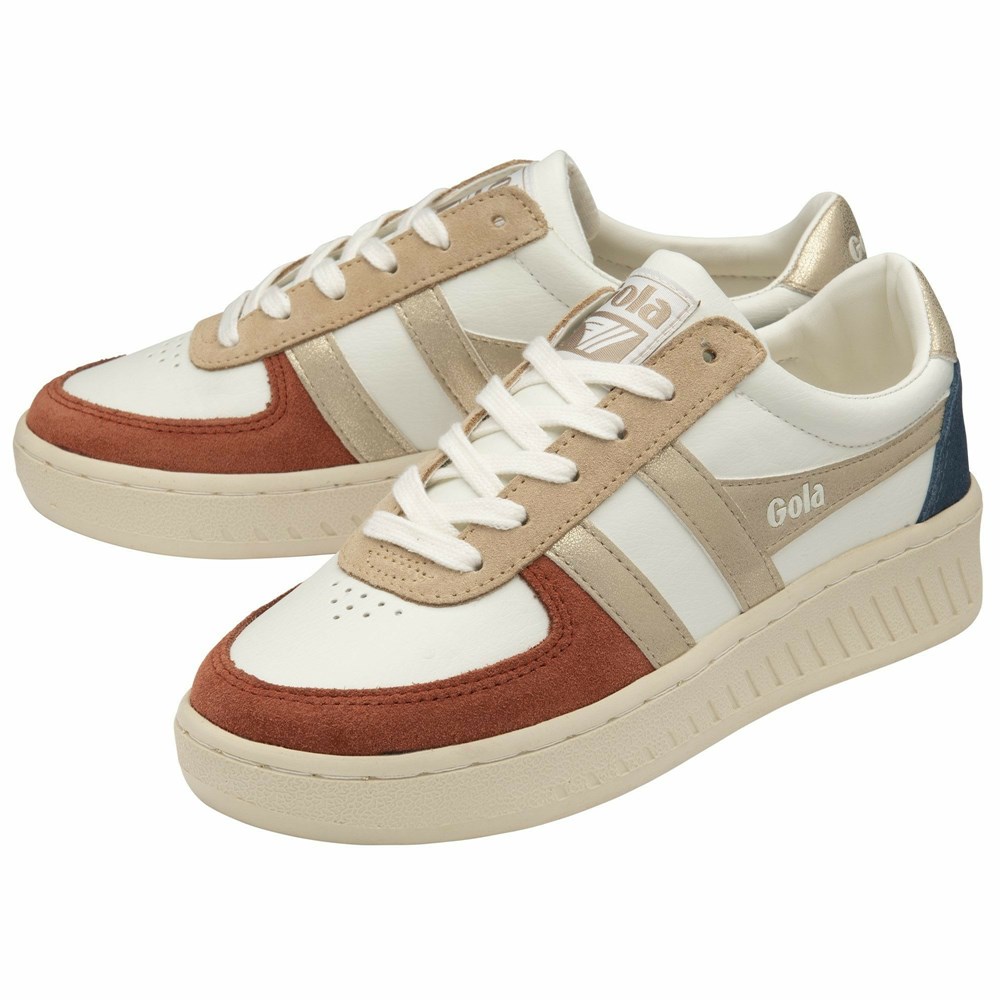 Gola Classics Grandslam Quadrant Women Sneakers White / Orange Brown / Gold | URCPIX762