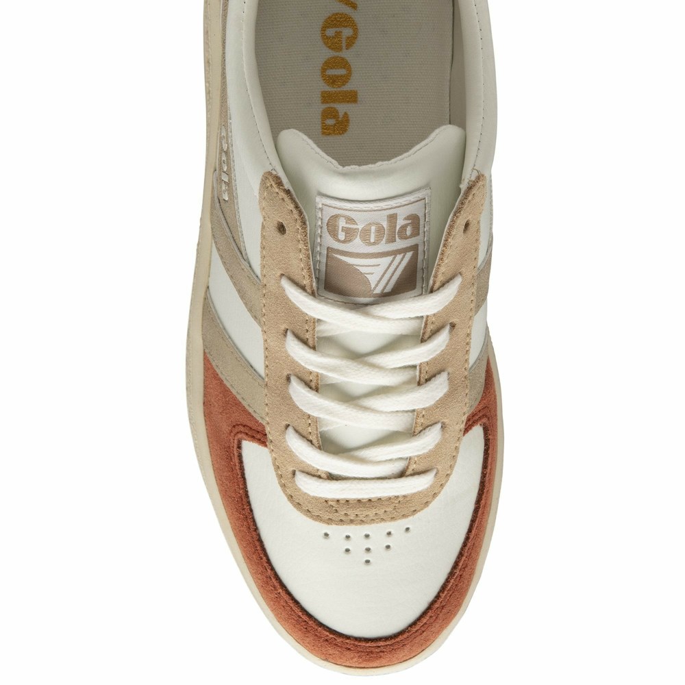 Gola Classics Grandslam Quadrant Women Sneakers White / Orange Brown / Gold | URCPIX762