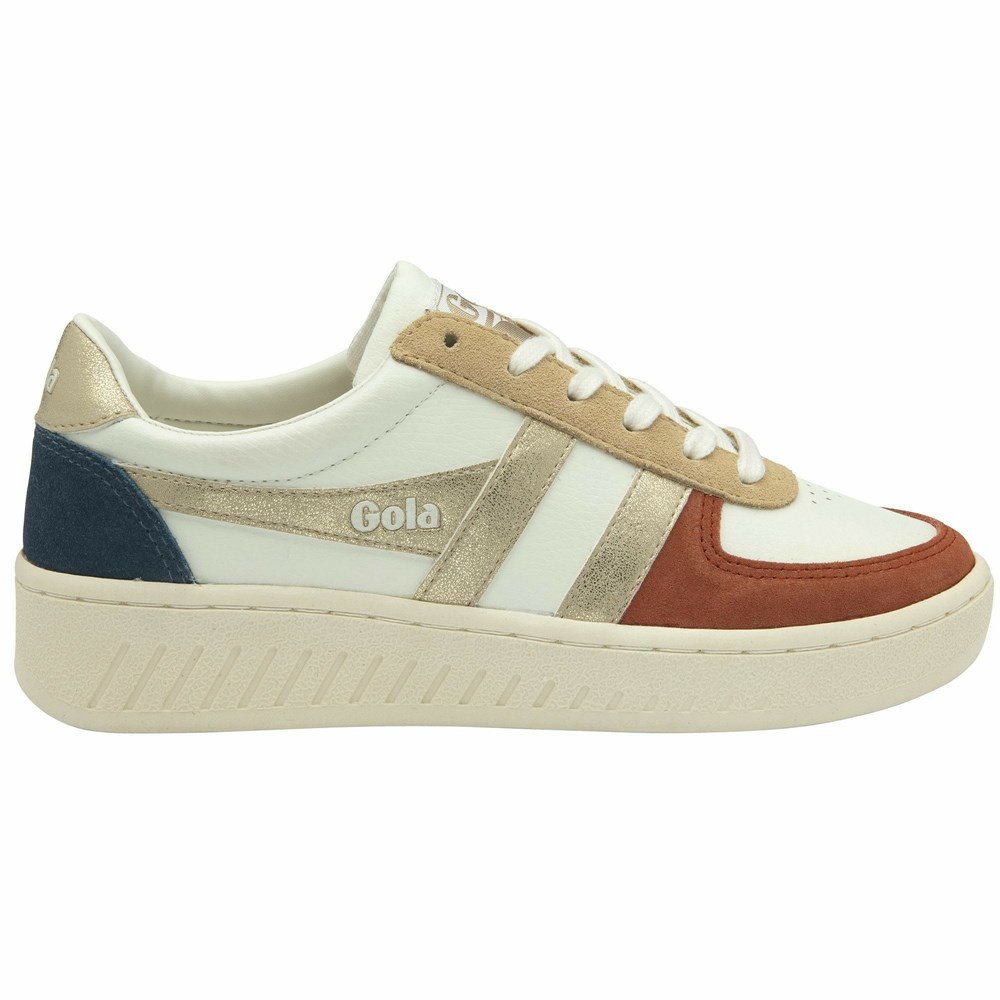 Gola Classics Grandslam Quadrant Women Sneakers White / Orange Brown / Gold | URCPIX762