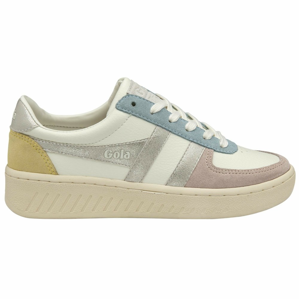 Gola Classics Grandslam Quadrant Women Sneakers White / Silver / Lemon | OKRGXL846