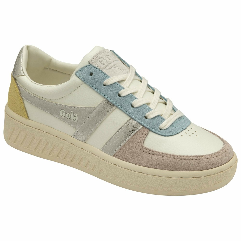 Gola Classics Grandslam Quadrant Women Sneakers White / Silver / Lemon | OKRGXL846