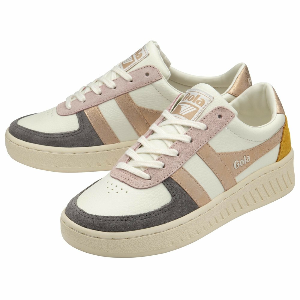 Gola Classics Grandslam Quadrant Women Sneakers White / Grey / Rose Gold / Orange | VCGYRA105