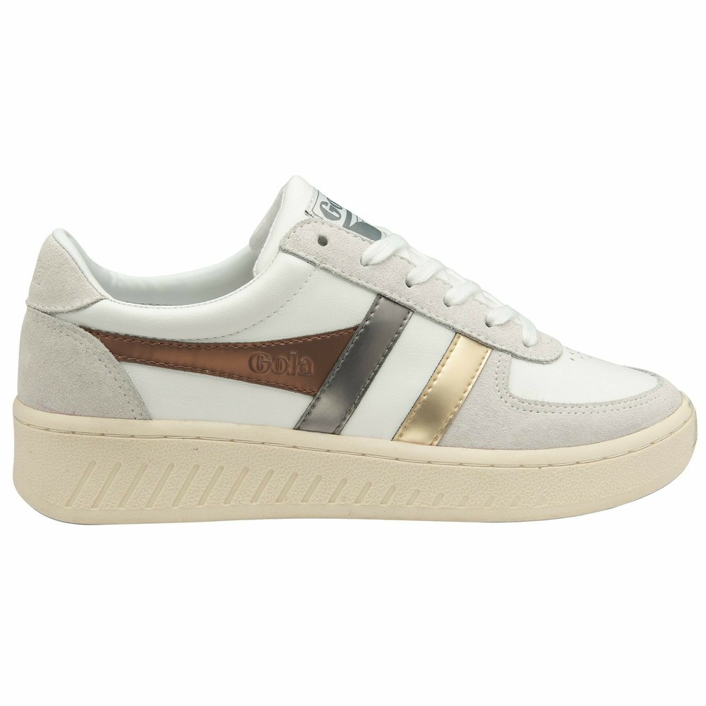 Gola Classics Grandslam Trident Metallic Women Sneakers White / Brown / Gold | DGTIHO793