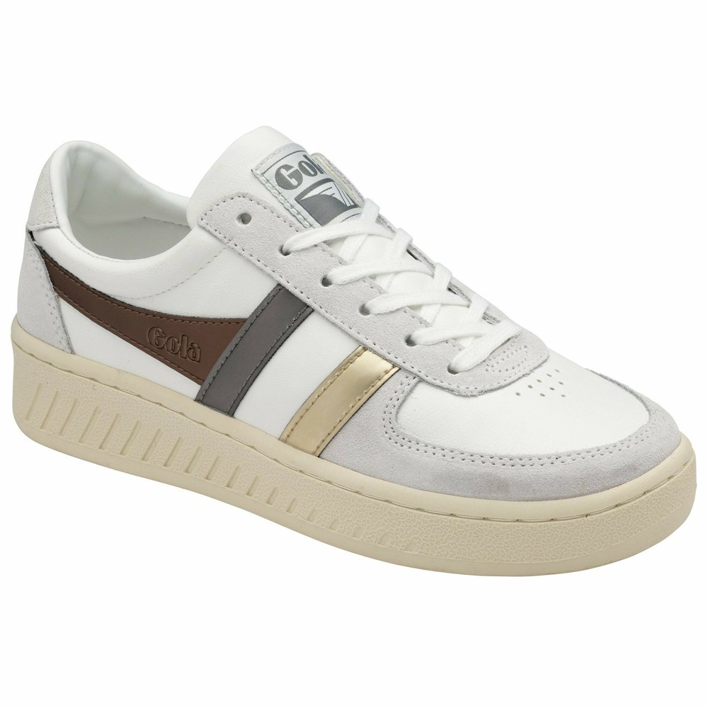 Gola Classics Grandslam Trident Metallic Women Sneakers White / Brown / Gold | DGTIHO793