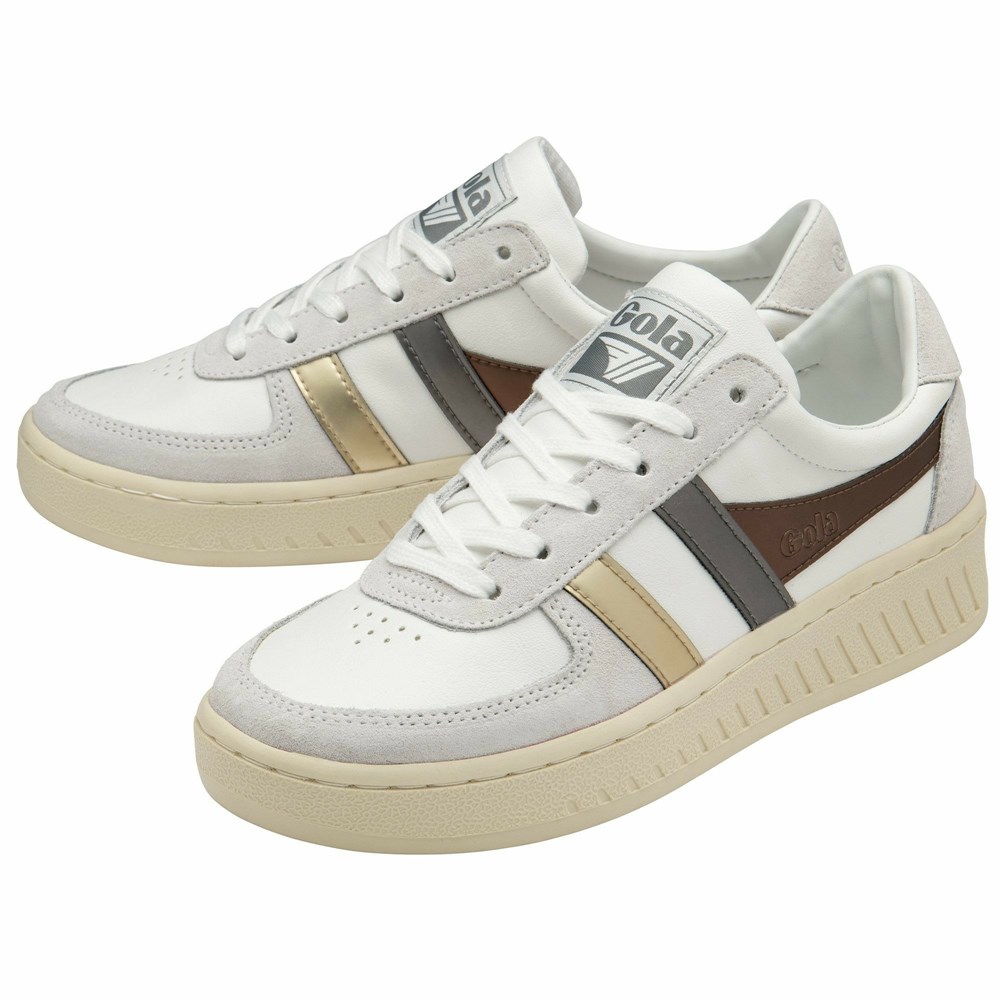 Gola Classics Grandslam Trident Metallic Women Sneakers White / Brown / Gold | DGTIHO793