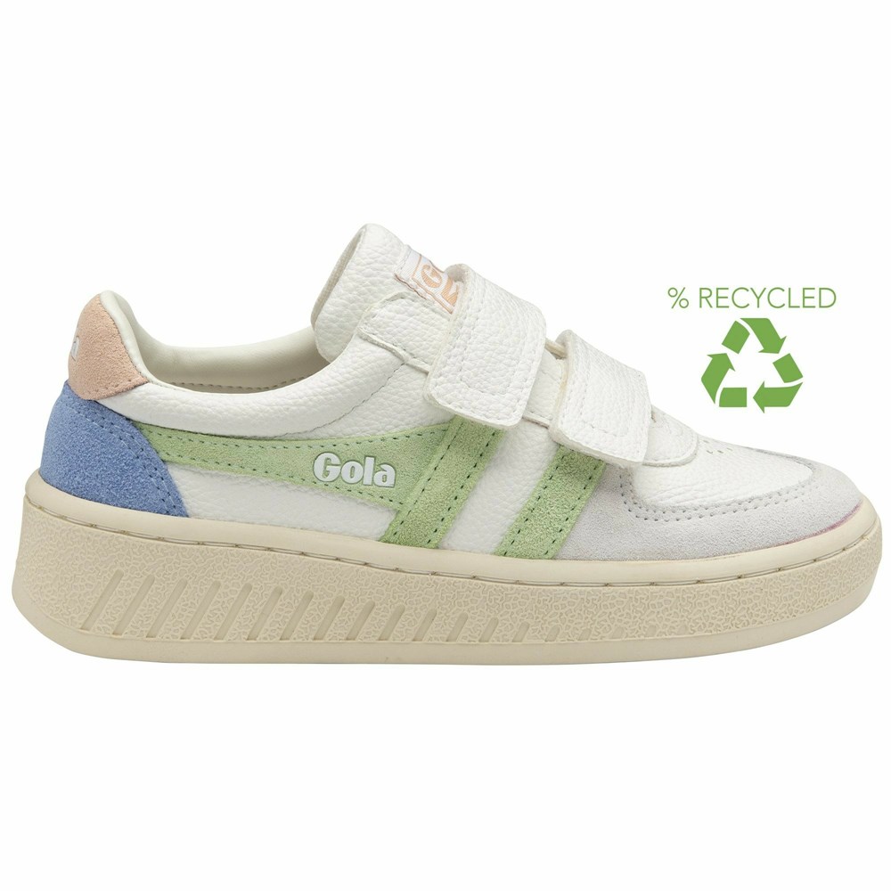 Gola Classics Grandslam Trident Strap Kids' Sneakers White / Green / Pink | HSZIGD945