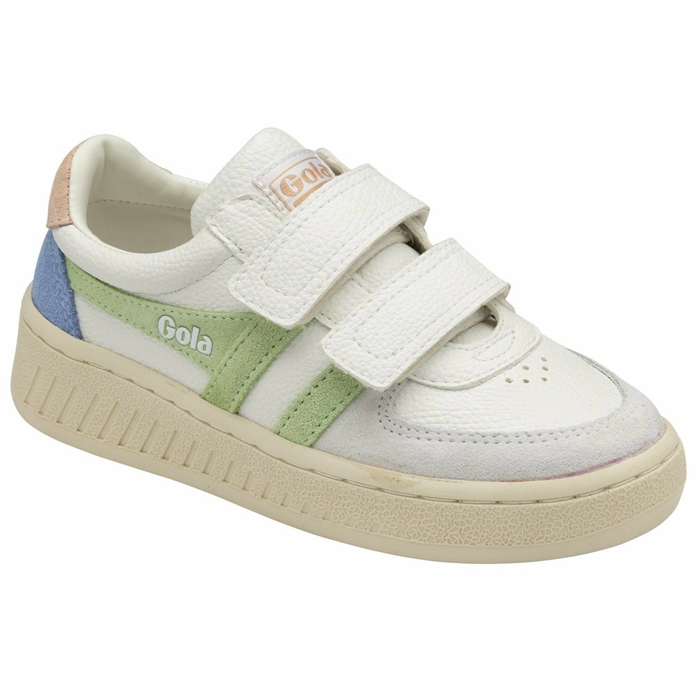 Gola Classics Grandslam Trident Strap Kids' Sneakers White / Green / Pink | HSZIGD945