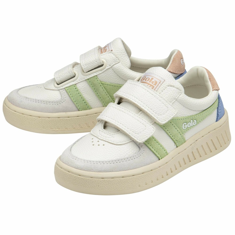 Gola Classics Grandslam Trident Strap Kids' Sneakers White / Green / Pink | HSZIGD945