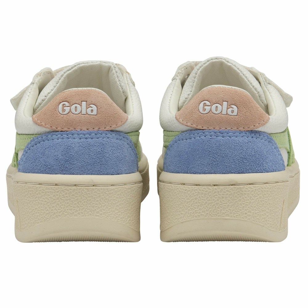 Gola Classics Grandslam Trident Strap Kids' Sneakers White / Green / Pink | HSZIGD945