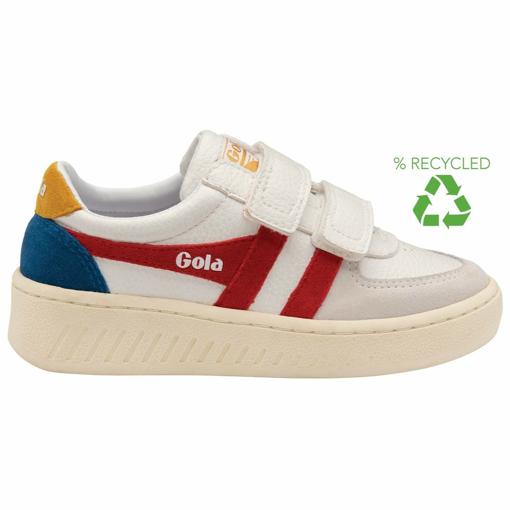 Gola Classics Grandslam Trident Strap Kids' Sneakers White / Deep Red / Blue | HUEKPQ426