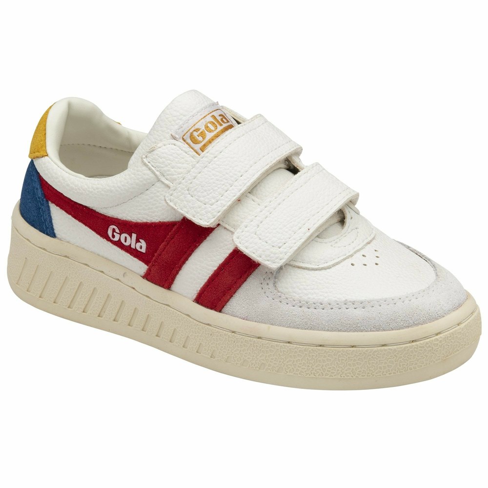 Gola Classics Grandslam Trident Strap Kids' Sneakers White / Deep Red / Blue | HUEKPQ426