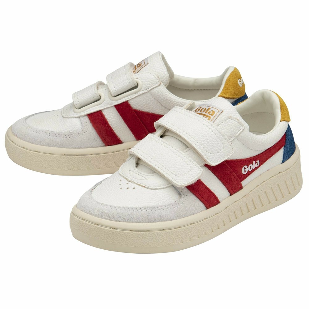 Gola Classics Grandslam Trident Strap Kids' Sneakers White / Deep Red / Blue | HUEKPQ426