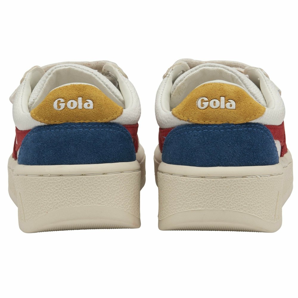 Gola Classics Grandslam Trident Strap Kids' Sneakers White / Deep Red / Blue | HUEKPQ426