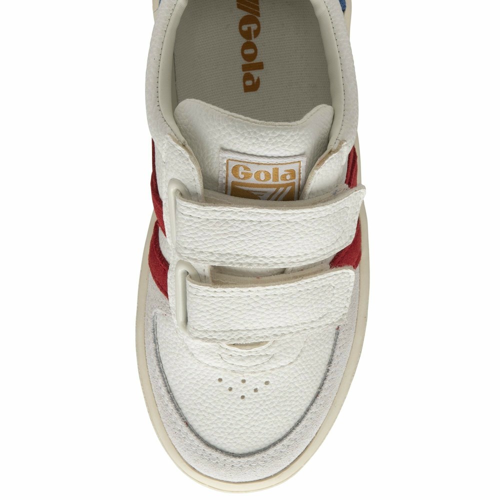 Gola Classics Grandslam Trident Strap Kids' Sneakers White / Deep Red / Blue | HUEKPQ426