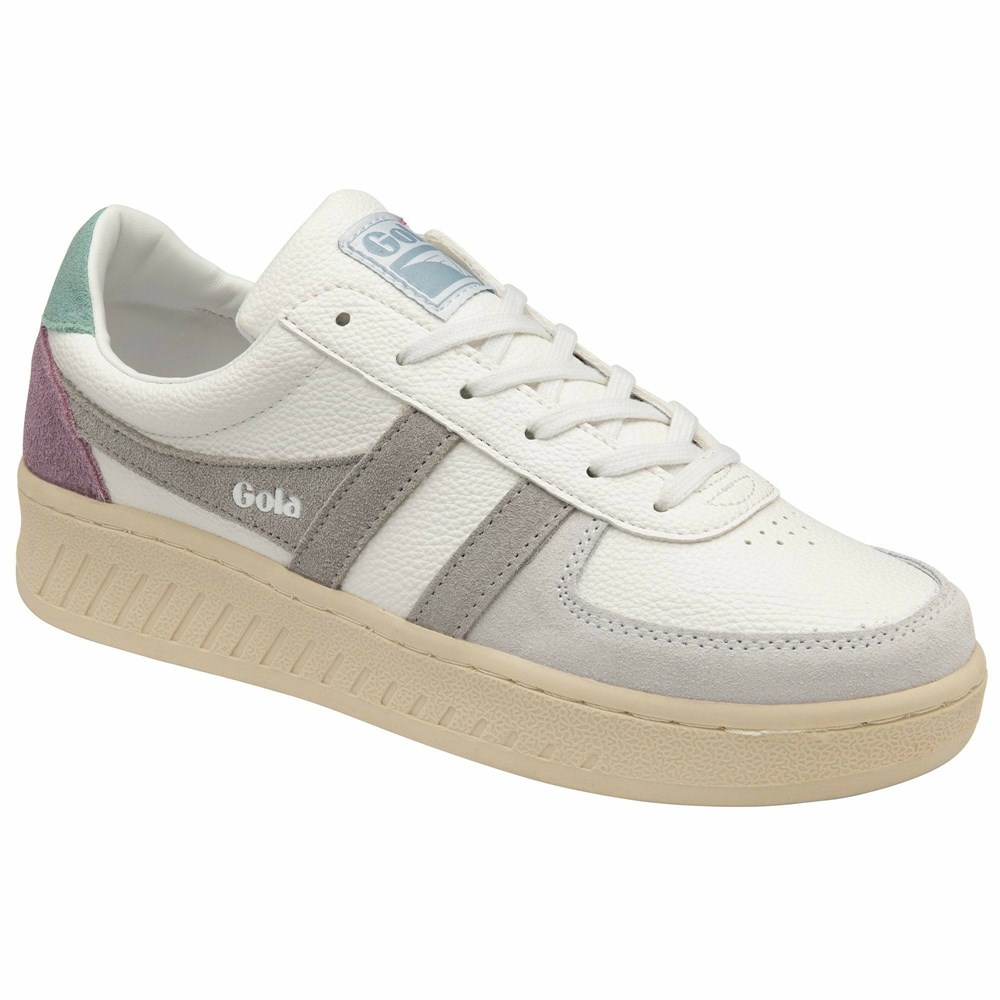 Gola Classics Grandslam Trident Women Sneakers White / Light Grey / Green White | ZEYWNH921