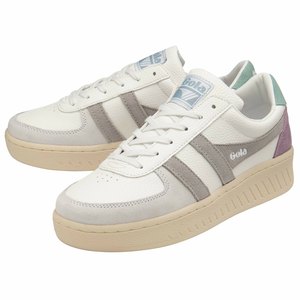 Gola Classics Grandslam Trident Women Sneakers White / Light Grey / Green White | ZEYWNH921