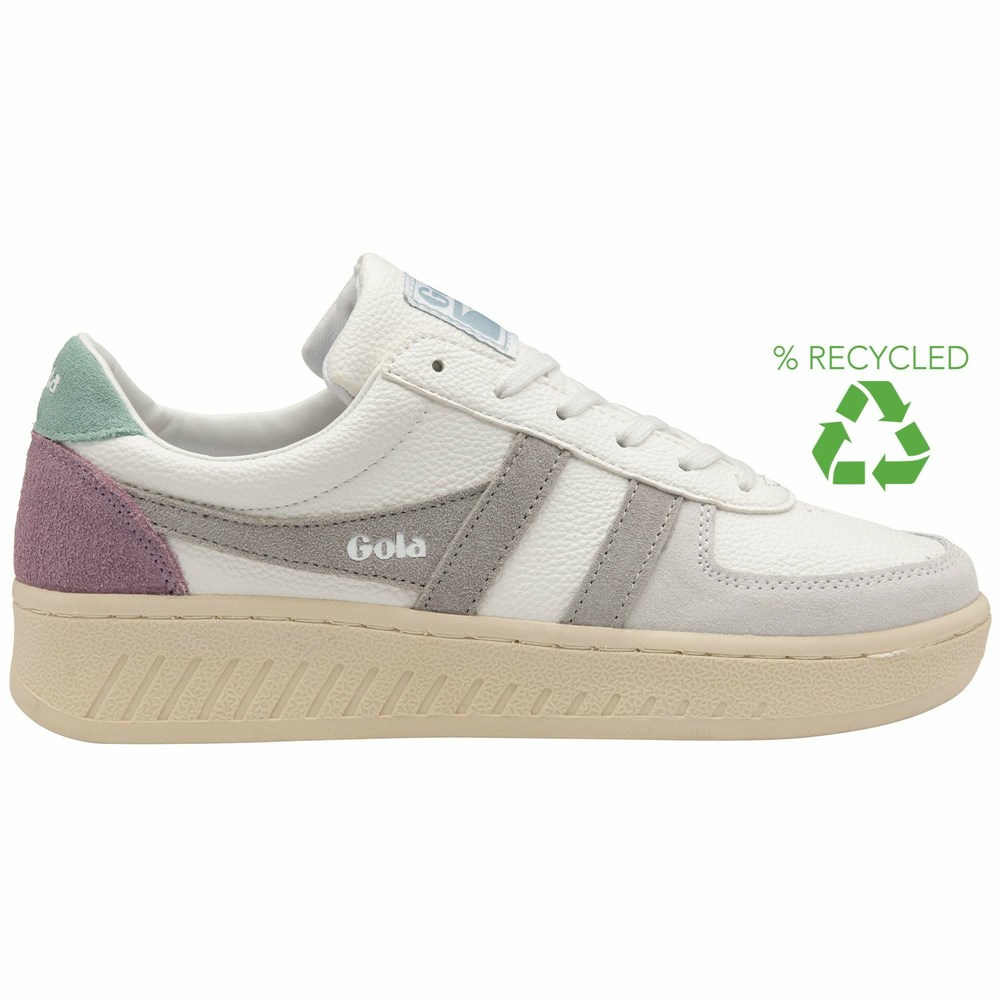 Gola Classics Grandslam Trident Women Sneakers White / Light Grey / Green White | ZEYWNH921