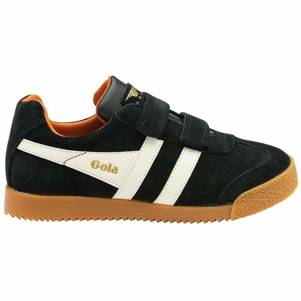 Gola Classics Harrier Strap Kids\' Sneakers Black / White / Orange | FLYEBZ924