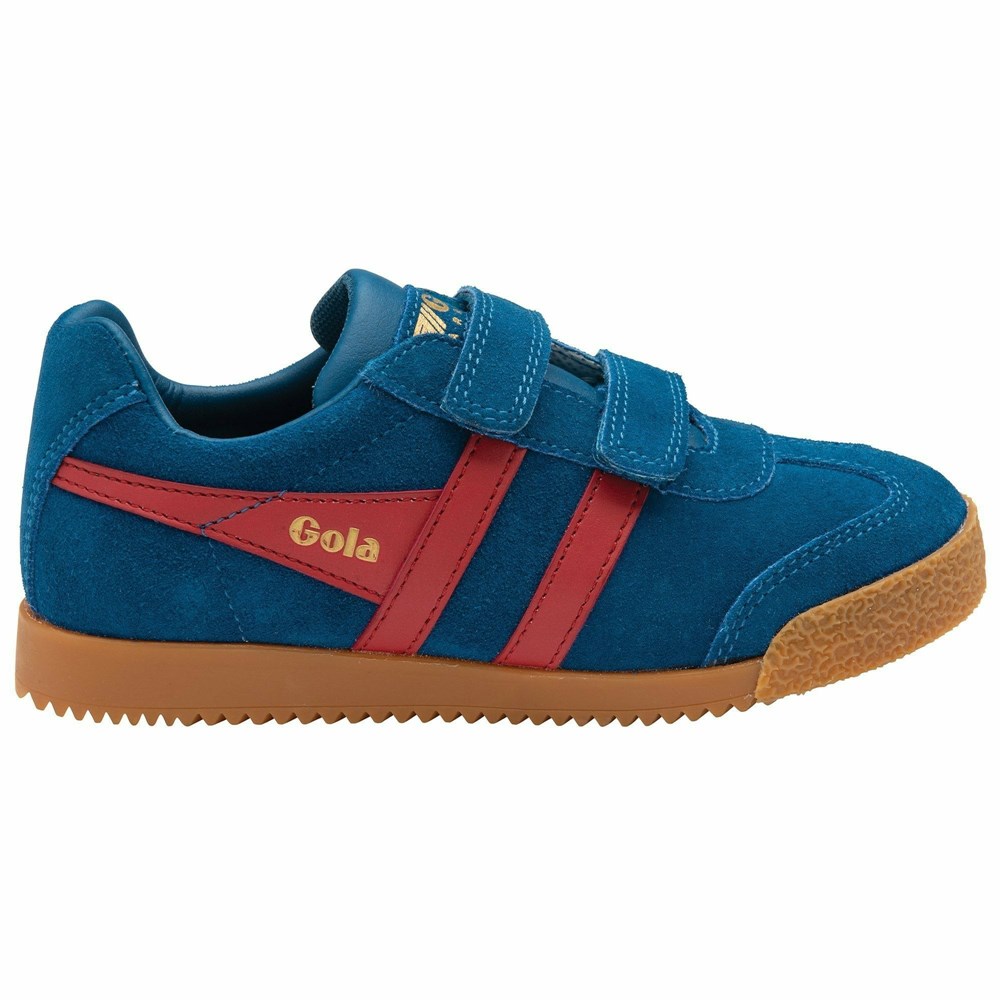 Gola Classics Harrier Strap Kids' Sneakers Blue / Deep Red | ZQBJHC461