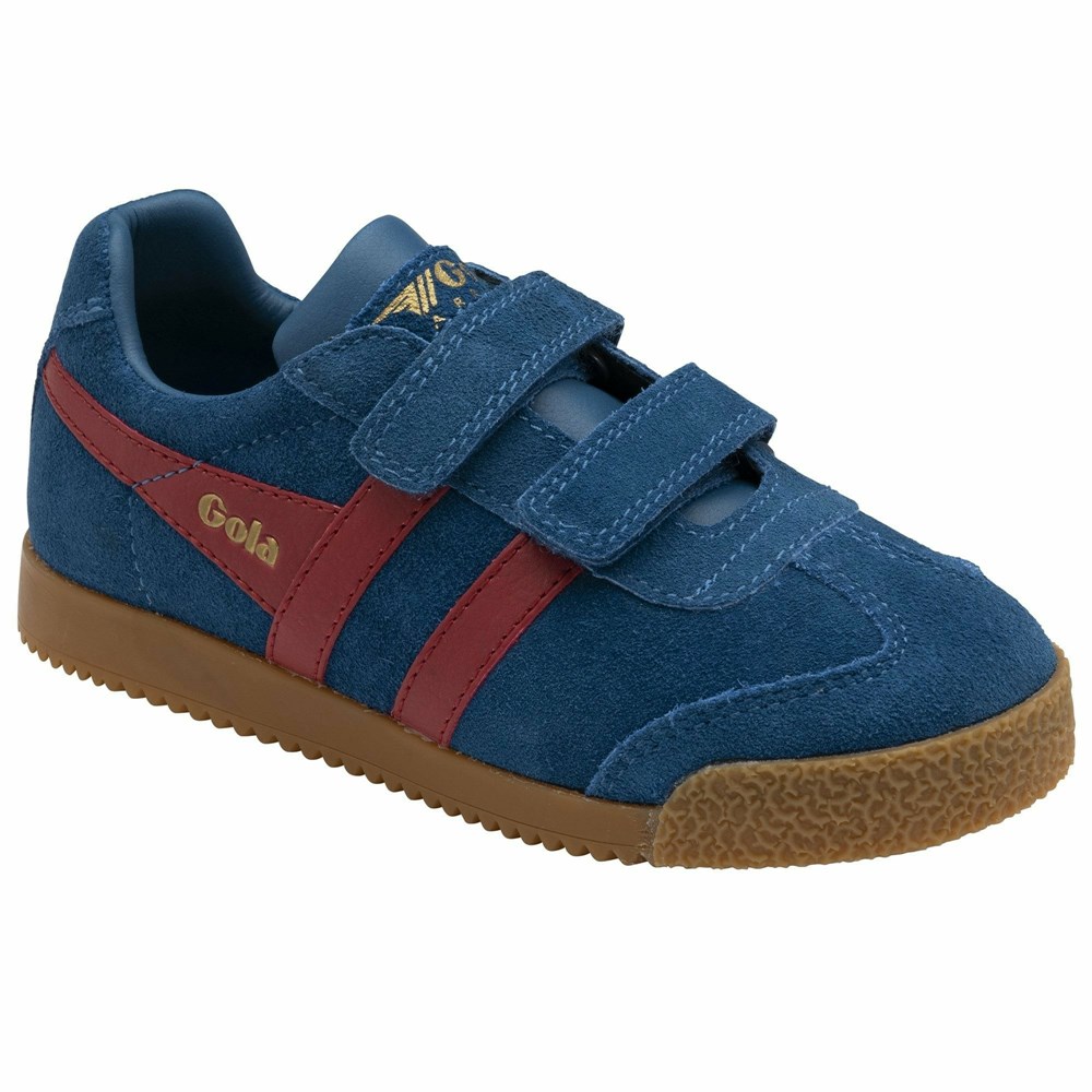 Gola Classics Harrier Strap Kids' Sneakers Blue / Deep Red | ZQBJHC461