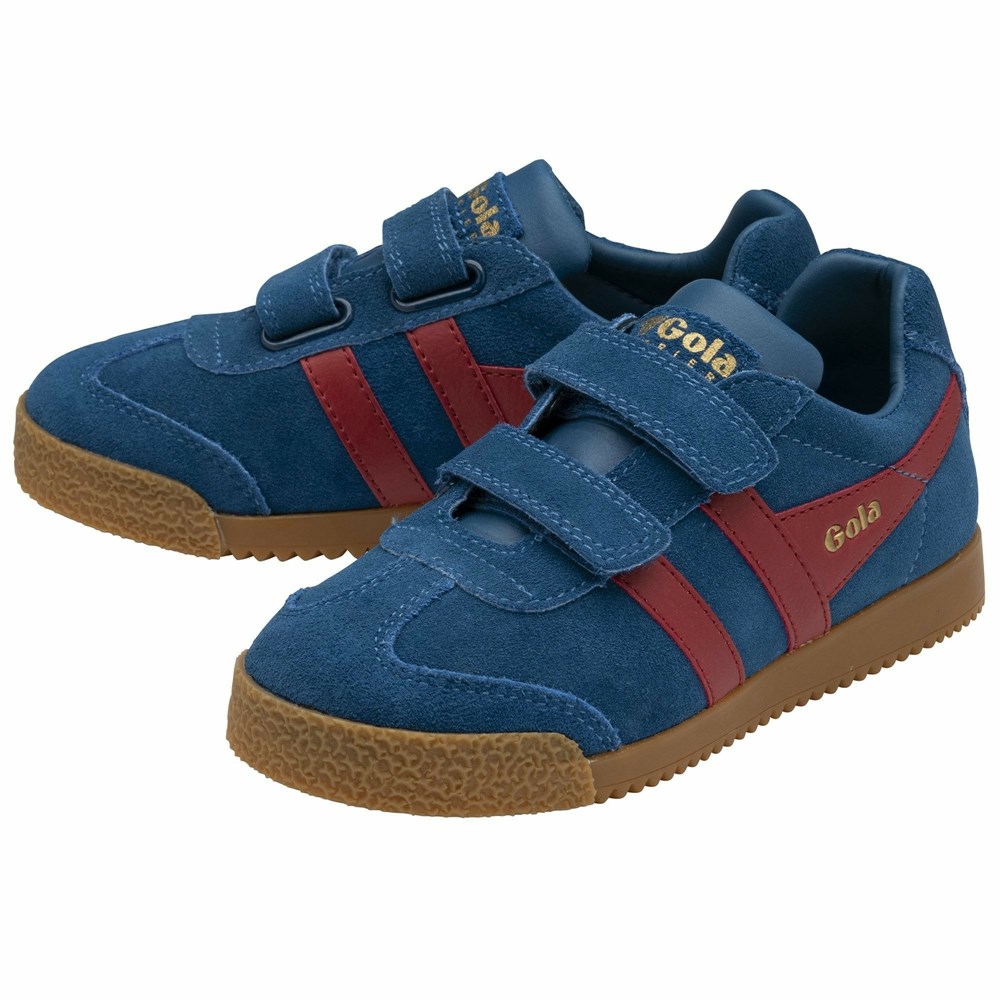 Gola Classics Harrier Strap Kids' Sneakers Blue / Deep Red | ZQBJHC461