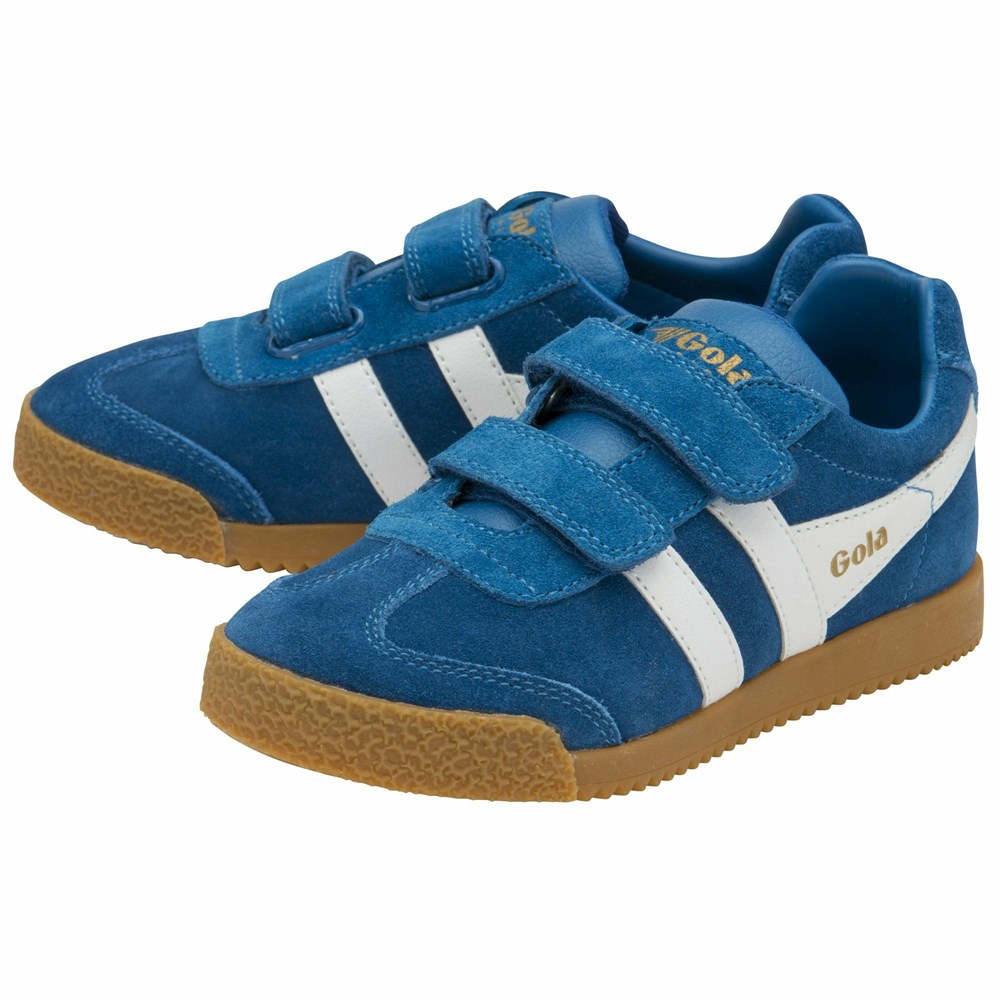 Gola Classics Harrier Strap Kids' Sneakers Blue / White | PYAVSX578