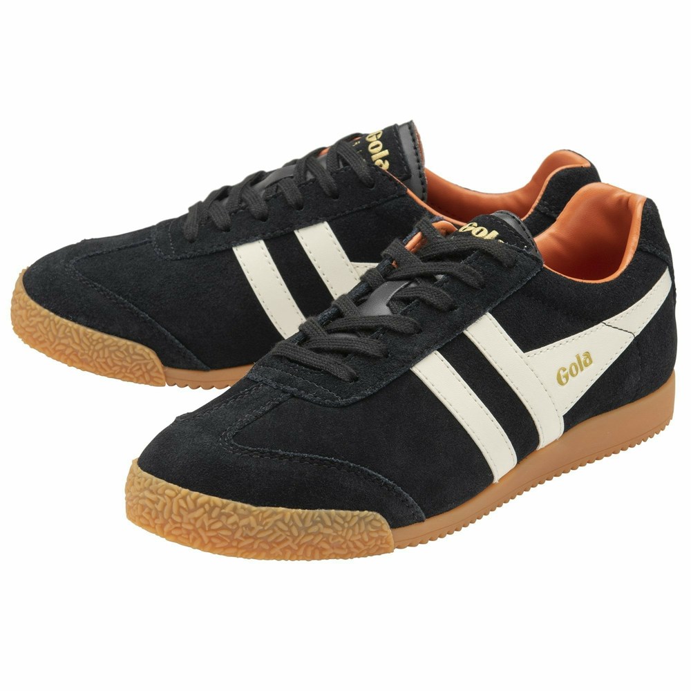 Gola Classics Harrier Suede Women Sneakers Black / White / Orange | QWHYBZ830