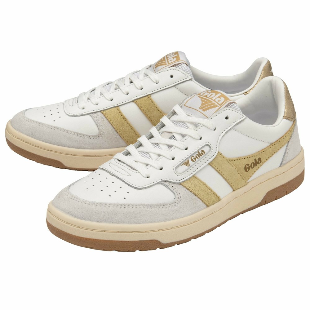 Gola Classics Hawk Women Sneakers White / Lemon / Gold | PSKDHX483