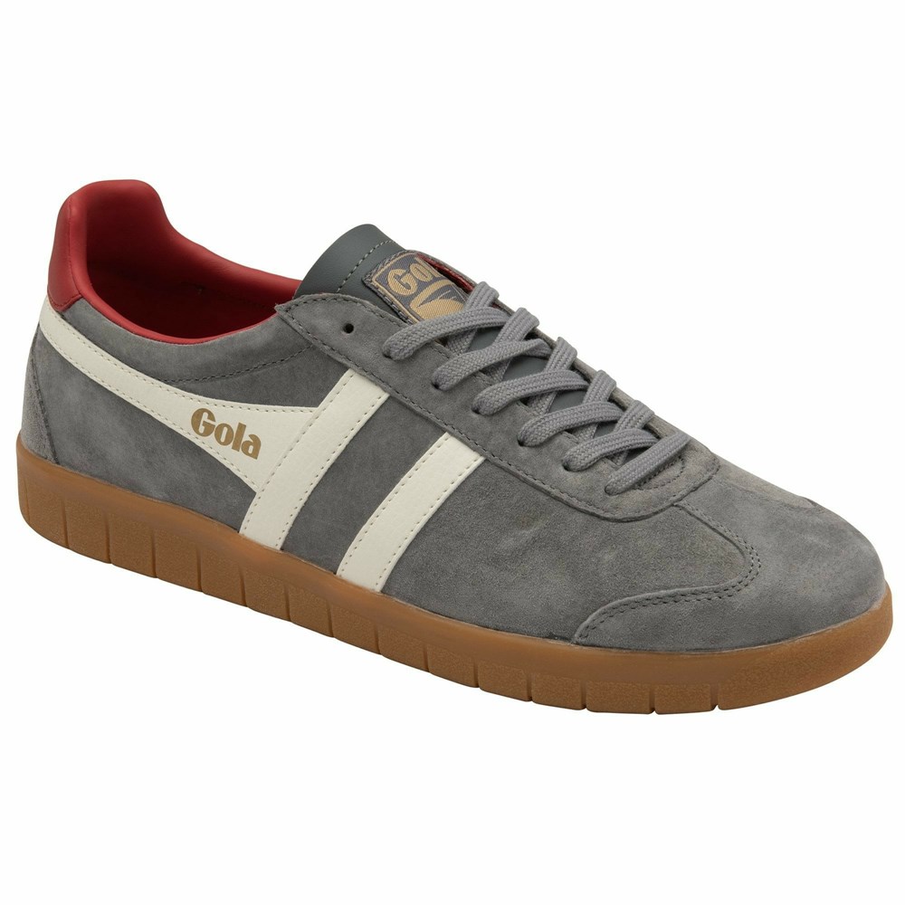 Gola Classics Hurricane Suede Men Sneakers Grey / White / Deep Red | HIZLXF295