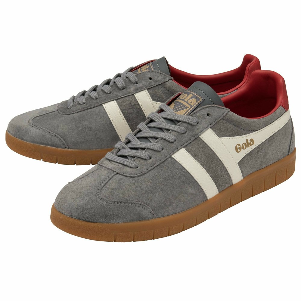 Gola Classics Hurricane Suede Men Sneakers Grey / White / Deep Red | HIZLXF295