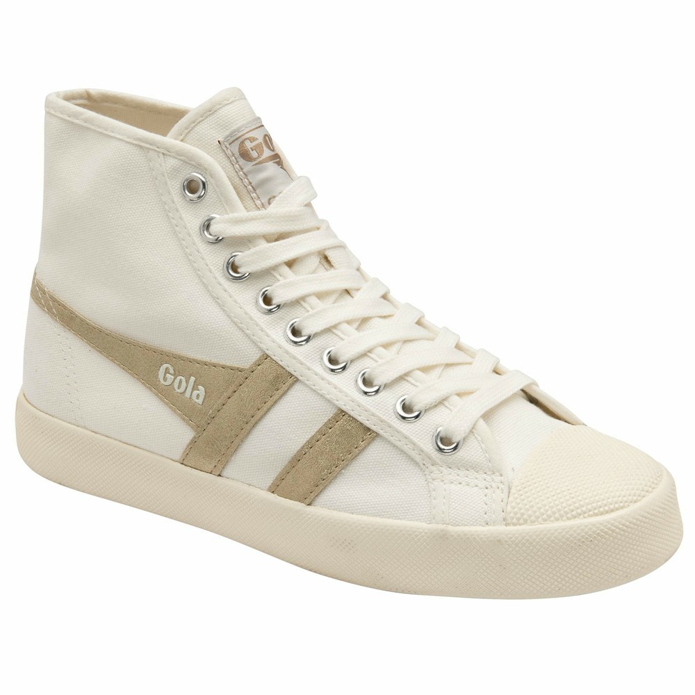 Gola Vegan Classics Coaster Flame High Women Sneakers White / Gold | TANXVP746