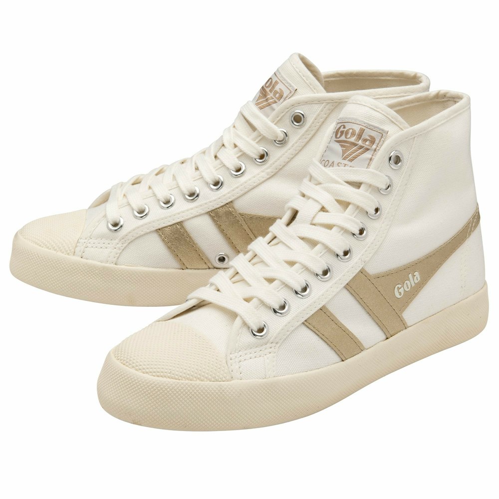 Gola Vegan Classics Coaster Flame High Women Sneakers White / Gold | TANXVP746