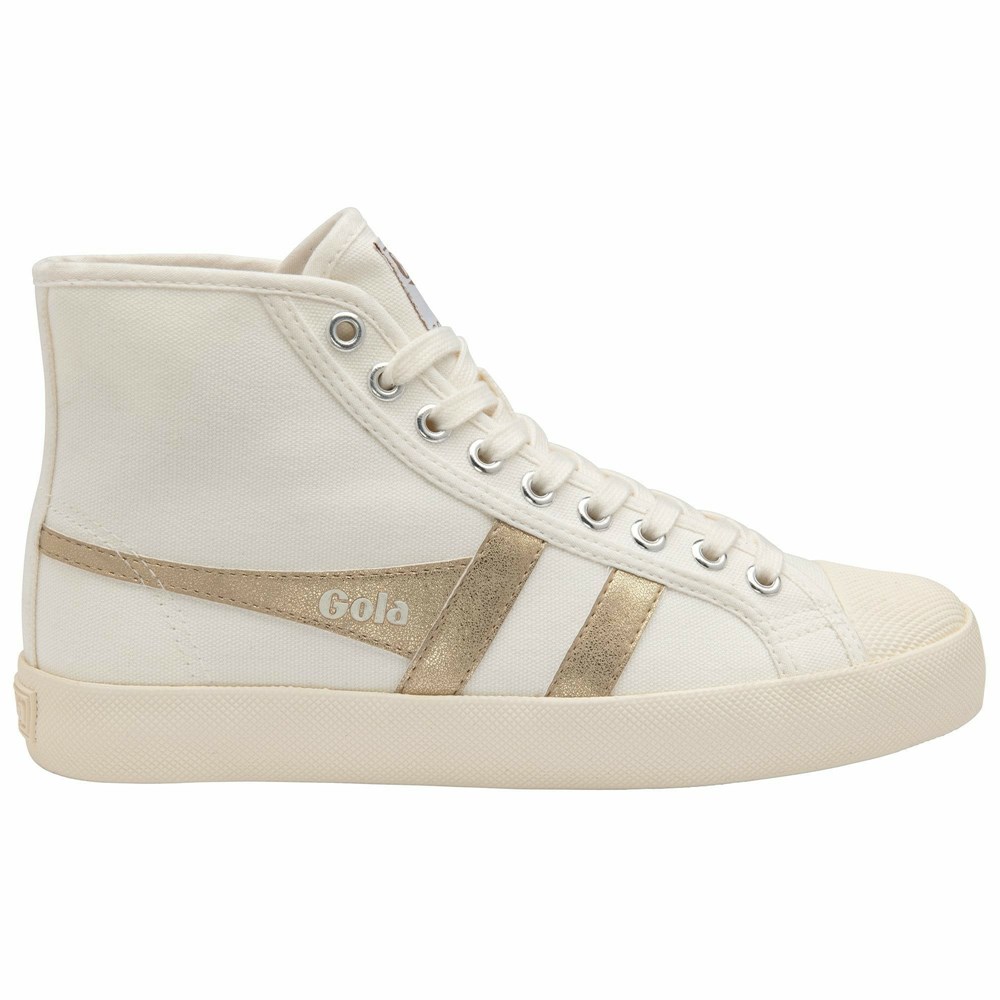 Gola Vegan Classics Coaster Flame High Women Sneakers White / Gold | TANXVP746