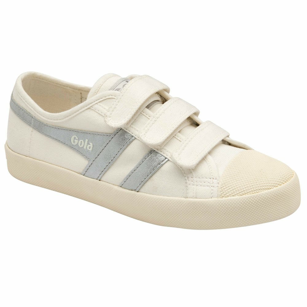 Gola Vegan Classics Coaster Flame Strap Women Sneakers White / Silver | NYEBWQ047