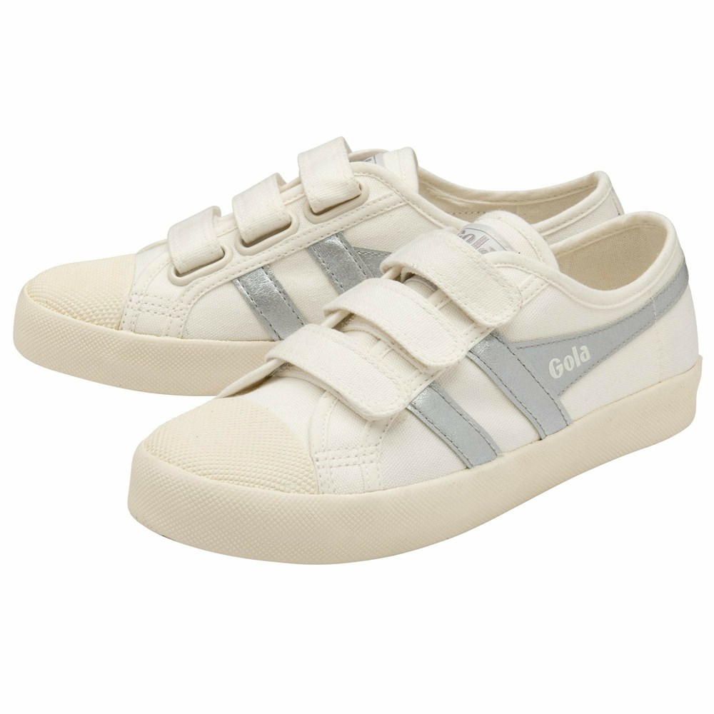 Gola Vegan Classics Coaster Flame Strap Women Sneakers White / Silver | NYEBWQ047