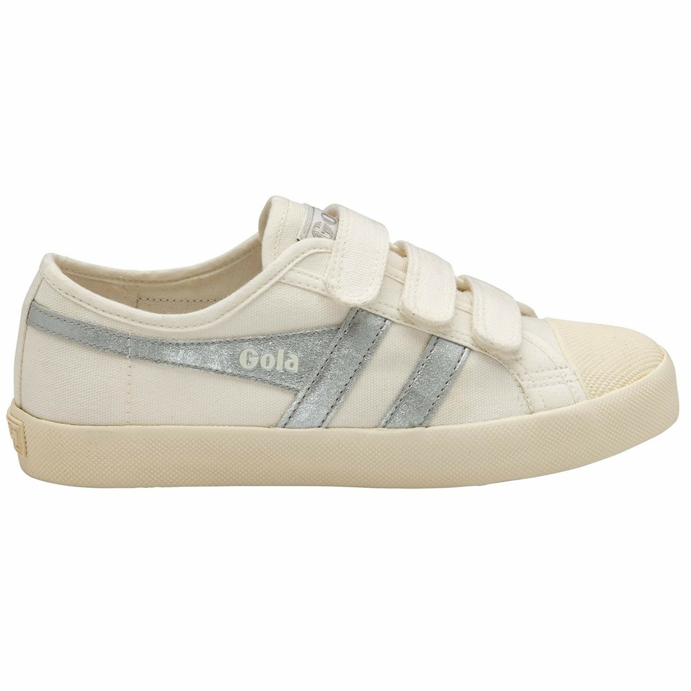 Gola Vegan Classics Coaster Flame Strap Women Sneakers White / Silver | NYEBWQ047