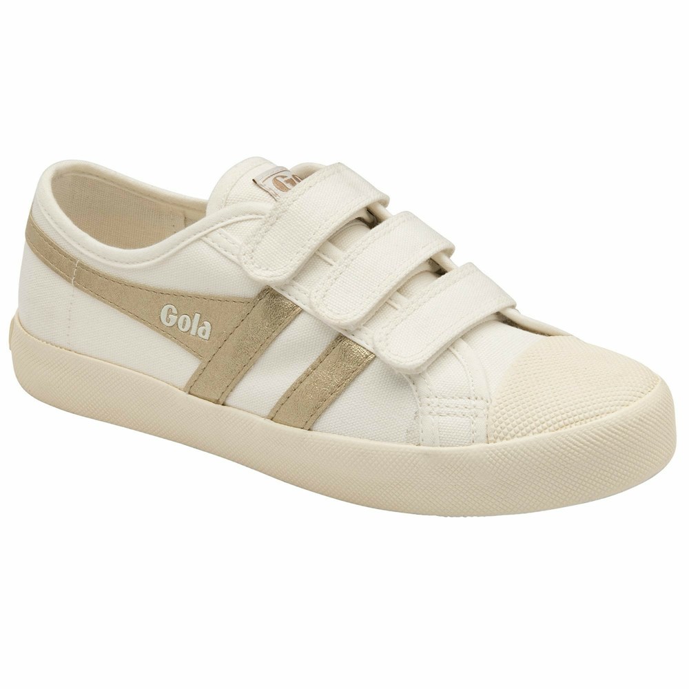 Gola Vegan Classics Coaster Flame Strap Women Sneakers White / Gold | MDFSXK519