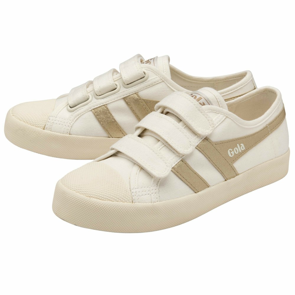 Gola Vegan Classics Coaster Flame Strap Women Sneakers White / Gold | MDFSXK519