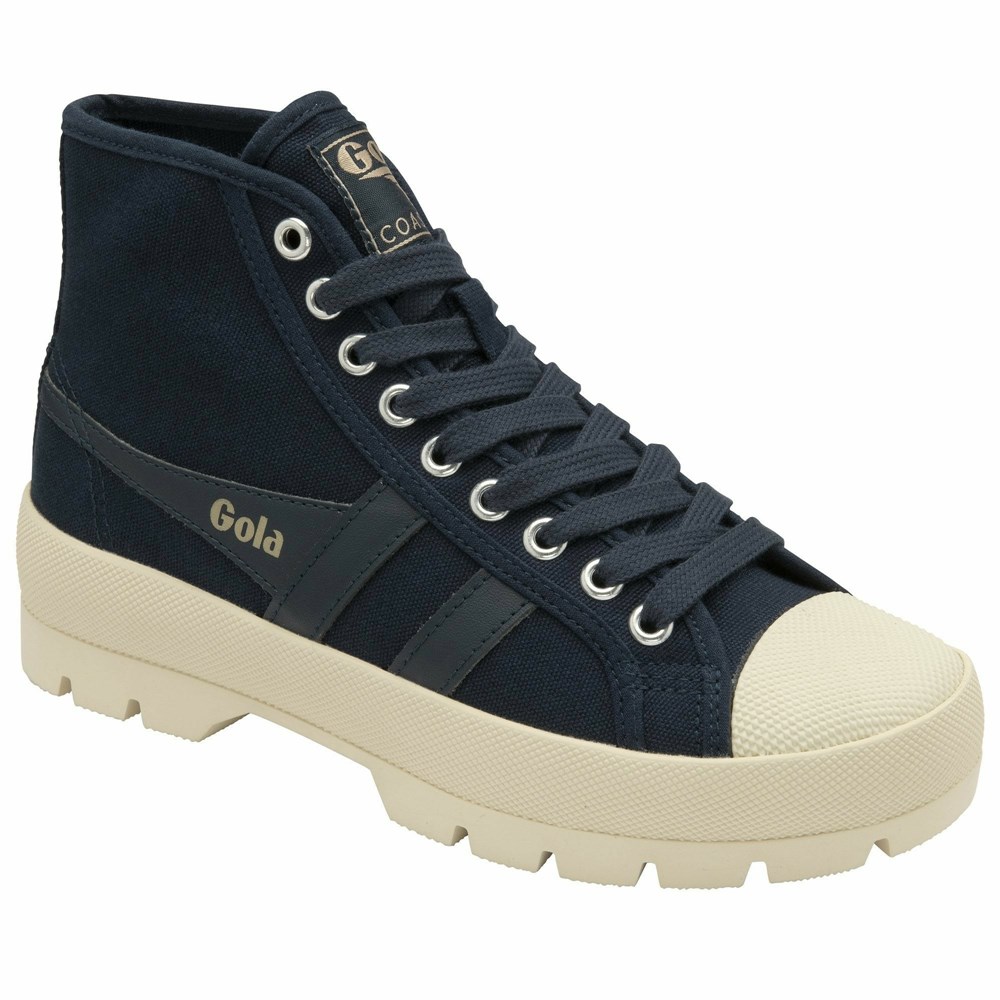 Gola Vegan Classics Coaster Peak High Women Sneakers Navy / White | BFNELT514