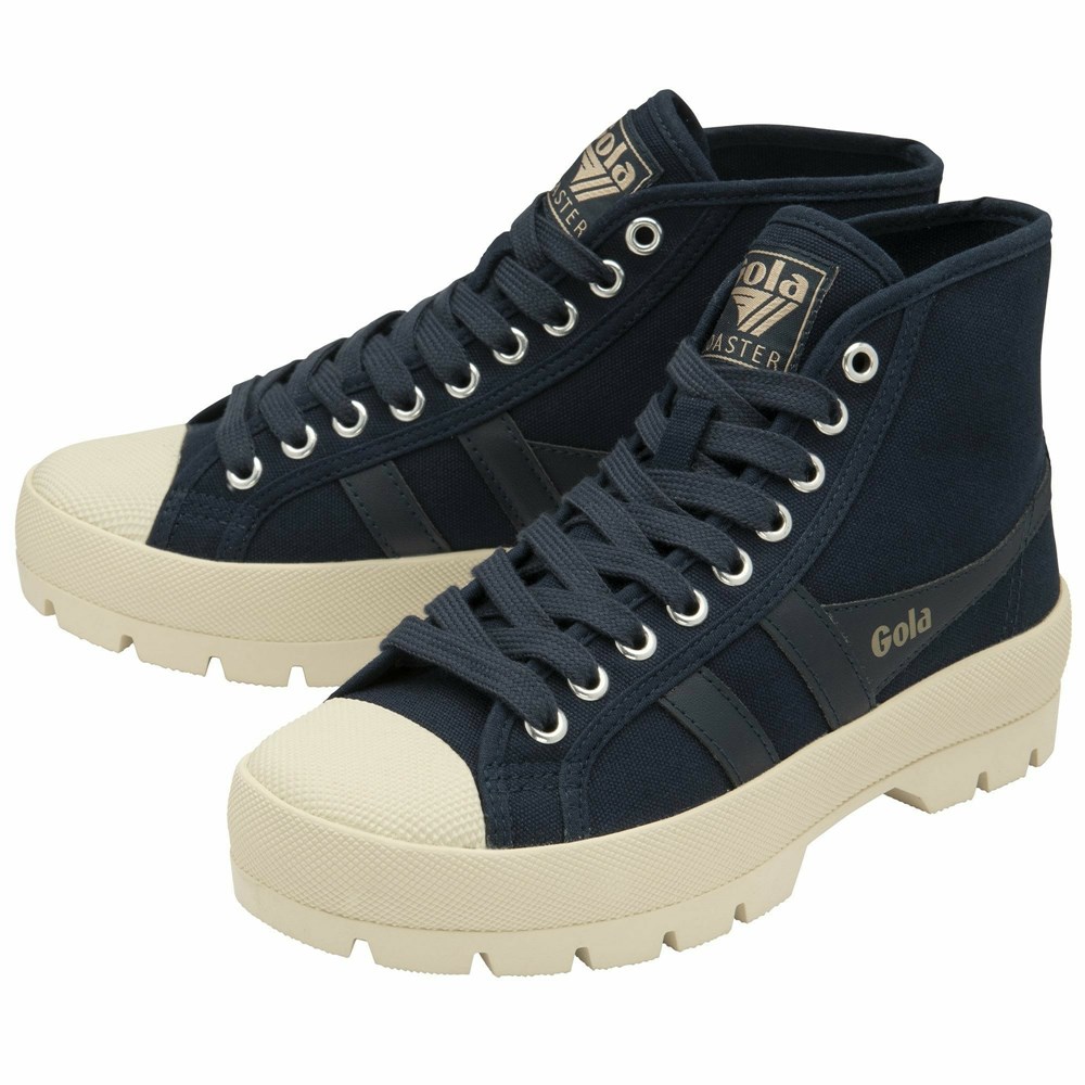 Gola Vegan Classics Coaster Peak High Women Sneakers Navy / White | BFNELT514