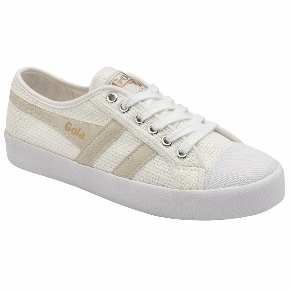 Gola Vegan Classics Coaster Raffia Women Sneakers White / Beige | GBRZFE679