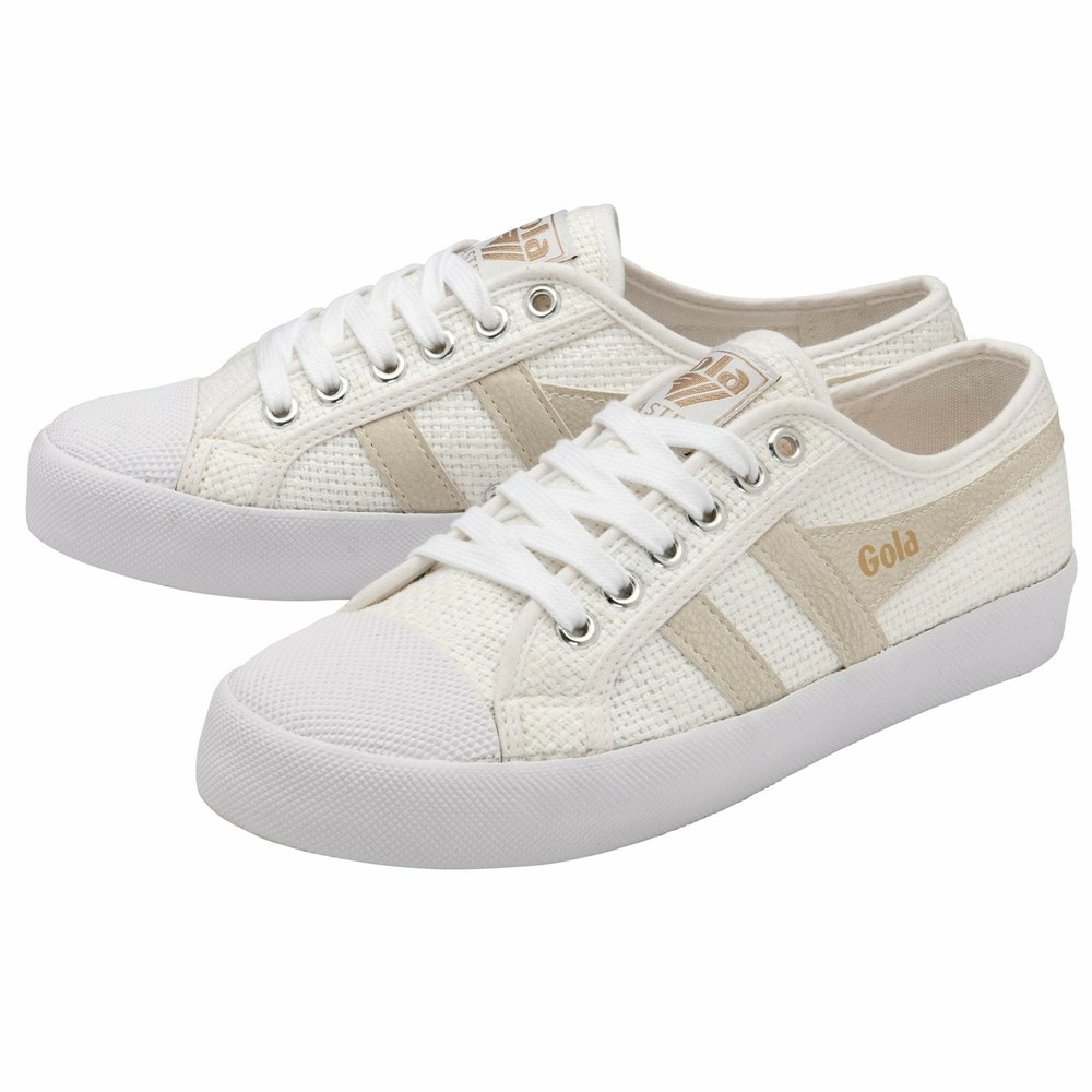 Gola Vegan Classics Coaster Raffia Women Sneakers White / Beige | GBRZFE679