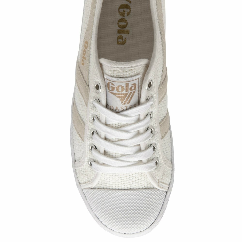 Gola Vegan Classics Coaster Raffia Women Sneakers White / Beige | GBRZFE679