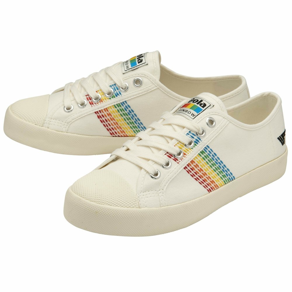 Gola Vegan Classics Coaster Rainbow Stitch Women Sneakers White / Multicolor | KQMROP071