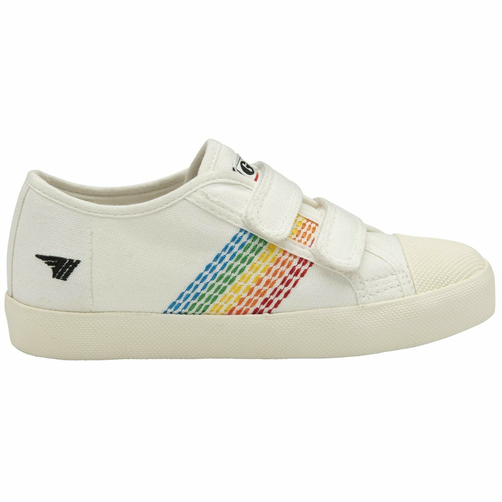 Gola Vegan Classics Coaster Rainbow Stitch Strap Kids' Sneakers White / Multicolor | TROPVJ198