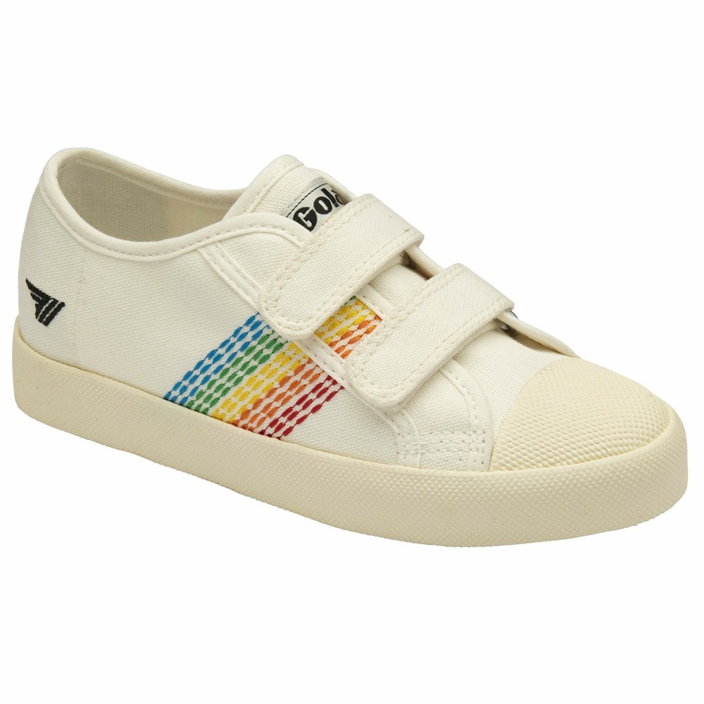 Gola Vegan Classics Coaster Rainbow Stitch Strap Kids' Sneakers White / Multicolor | TROPVJ198