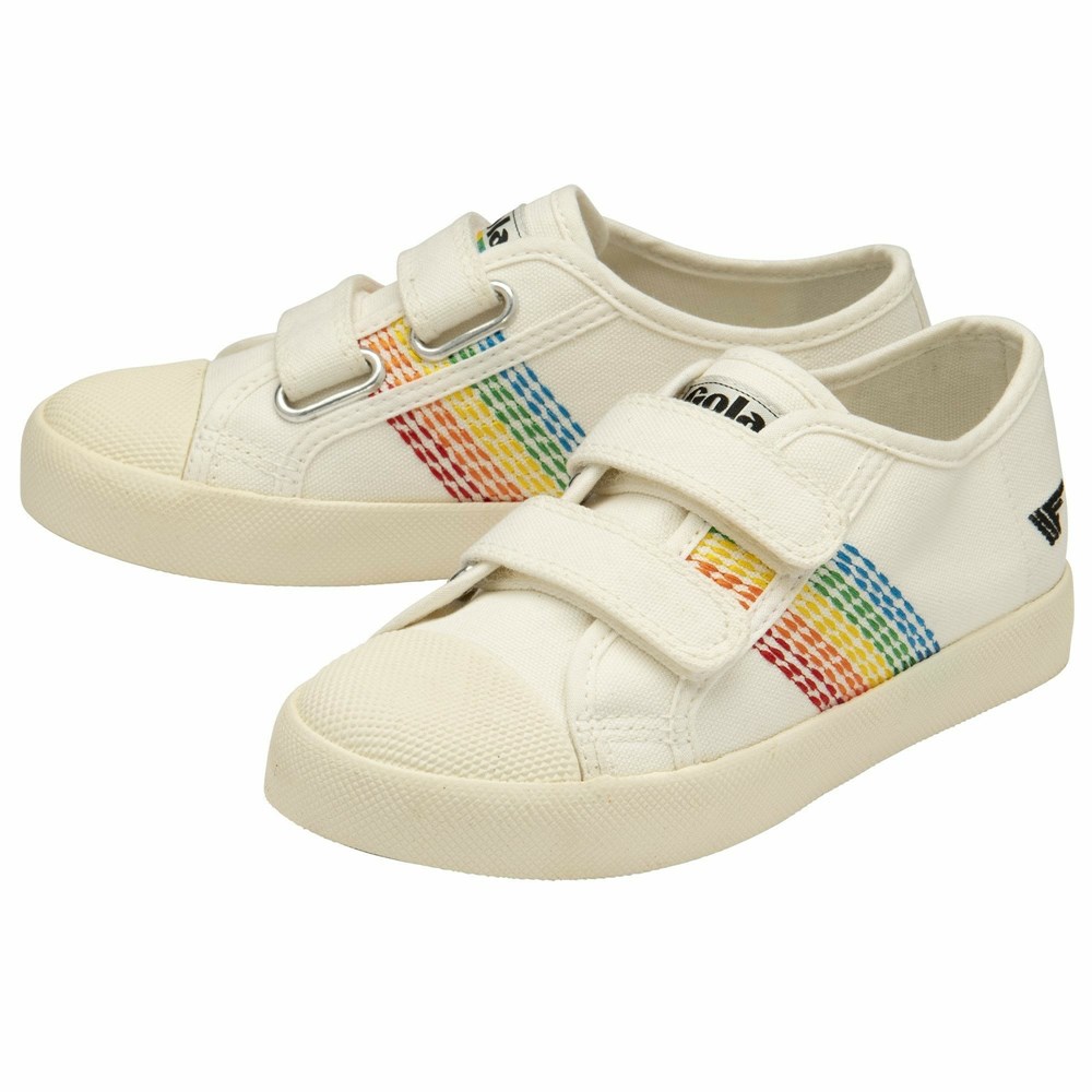 Gola Vegan Classics Coaster Rainbow Stitch Strap Kids' Sneakers White / Multicolor | TROPVJ198