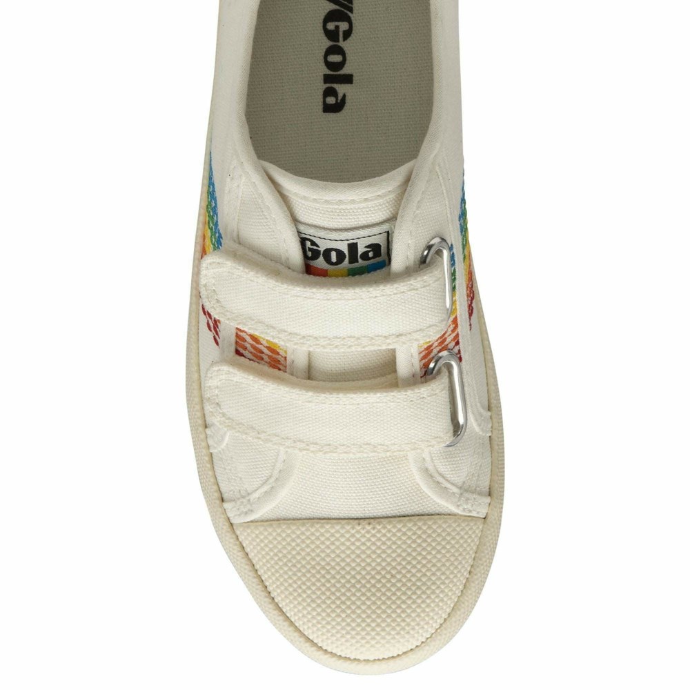 Gola Vegan Classics Coaster Rainbow Stitch Strap Kids' Sneakers White / Multicolor | TROPVJ198