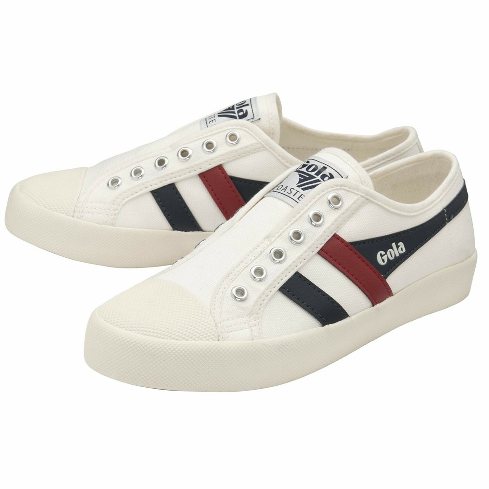 Gola Vegan Classics Coaster Slip Women Sneakers White / Navy / Red | HYXBOD329