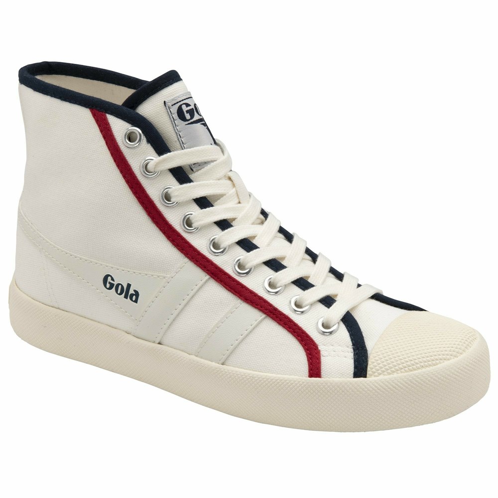 Gola Vegan Classics Coaster Smash High Women Sneakers White / Navy / Deep Red | GAEWSI965